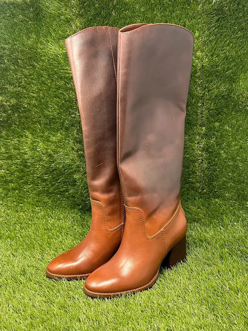 Vince Camuto Women's 6.5M Chocolate Fade Leila Leather Knee High Boots